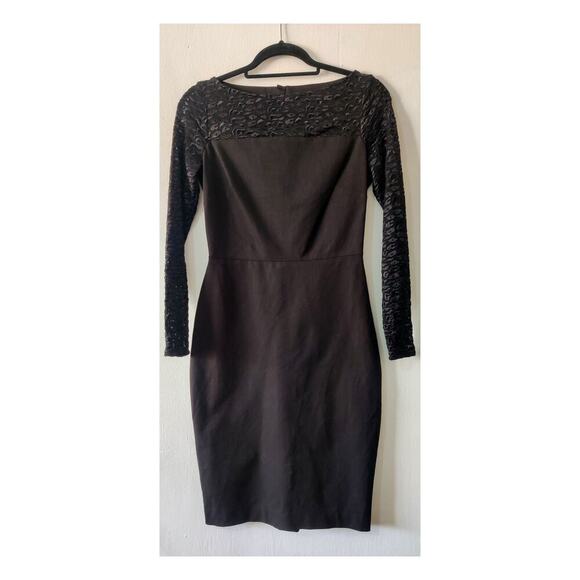 Roland Mouret Black Sheath Dress Embroidered Long Sleeve Size 0 Cocktail - Picture 2 of 6